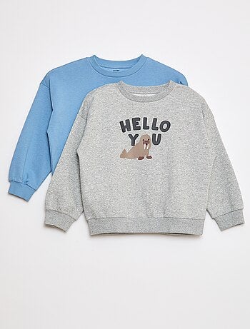 Lote de 2 sweatshirts com gola redonda em moletão cardado