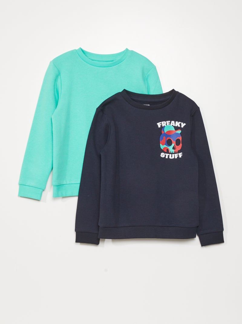 Lote de 2 sweatshirts em moletão com estampado AZUL - Kiabi