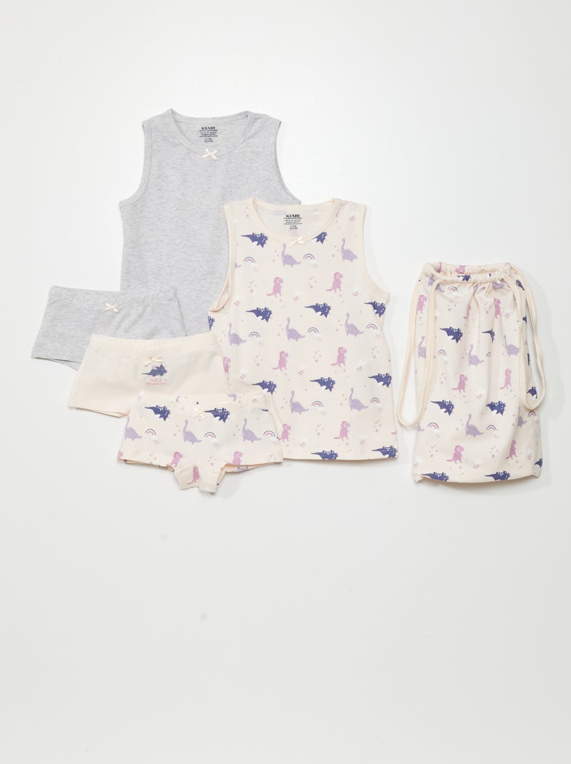 Lote de 2 t-shirt + 3 shorties + 1 bolsa - 6 peças ROSA - Kiabi
