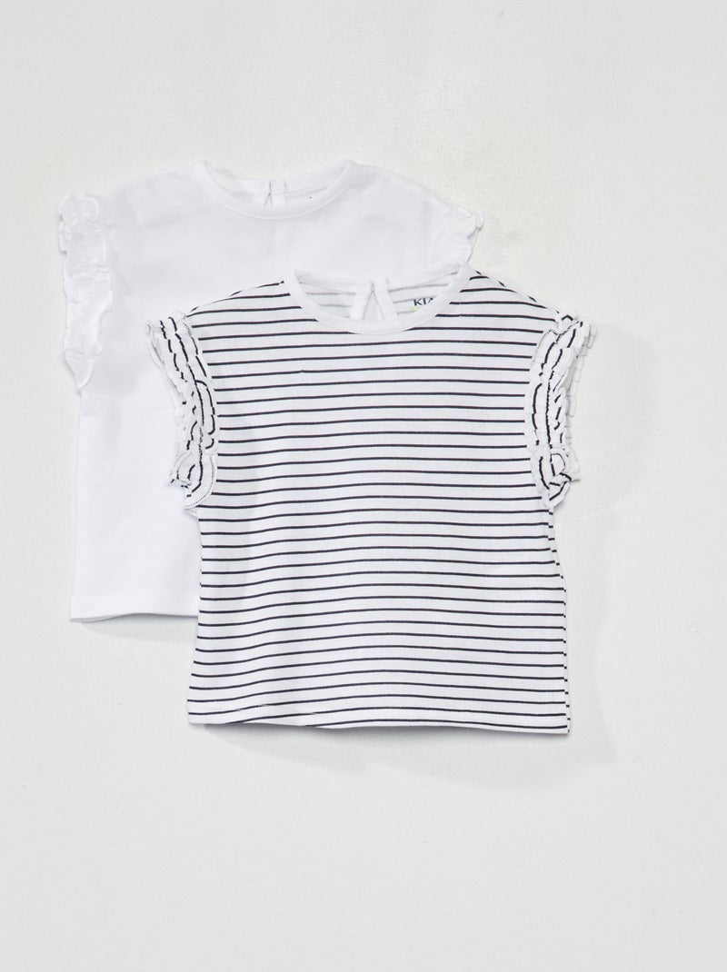 Lote de 2 t-shirts com franzidos com folhos BRANCO - Kiabi