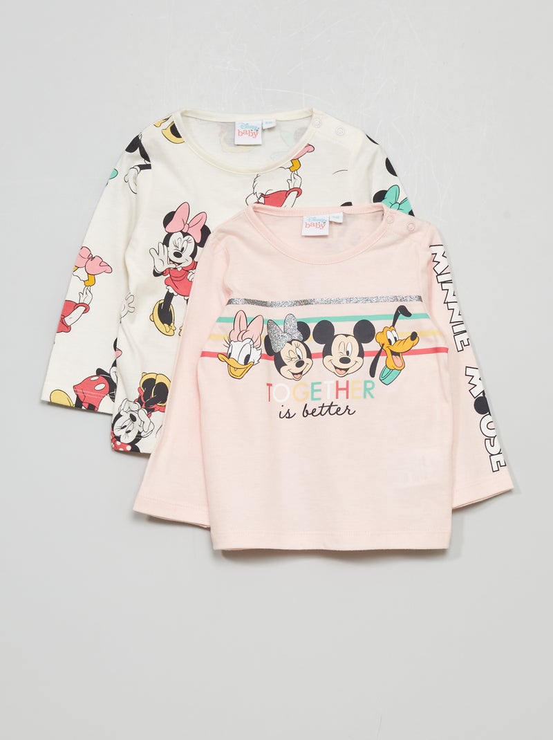 Lote de 2 t-shirts de gola redonda  - 'Disney'  - Branco-rosa Branco/ Rosa - Kiabi
