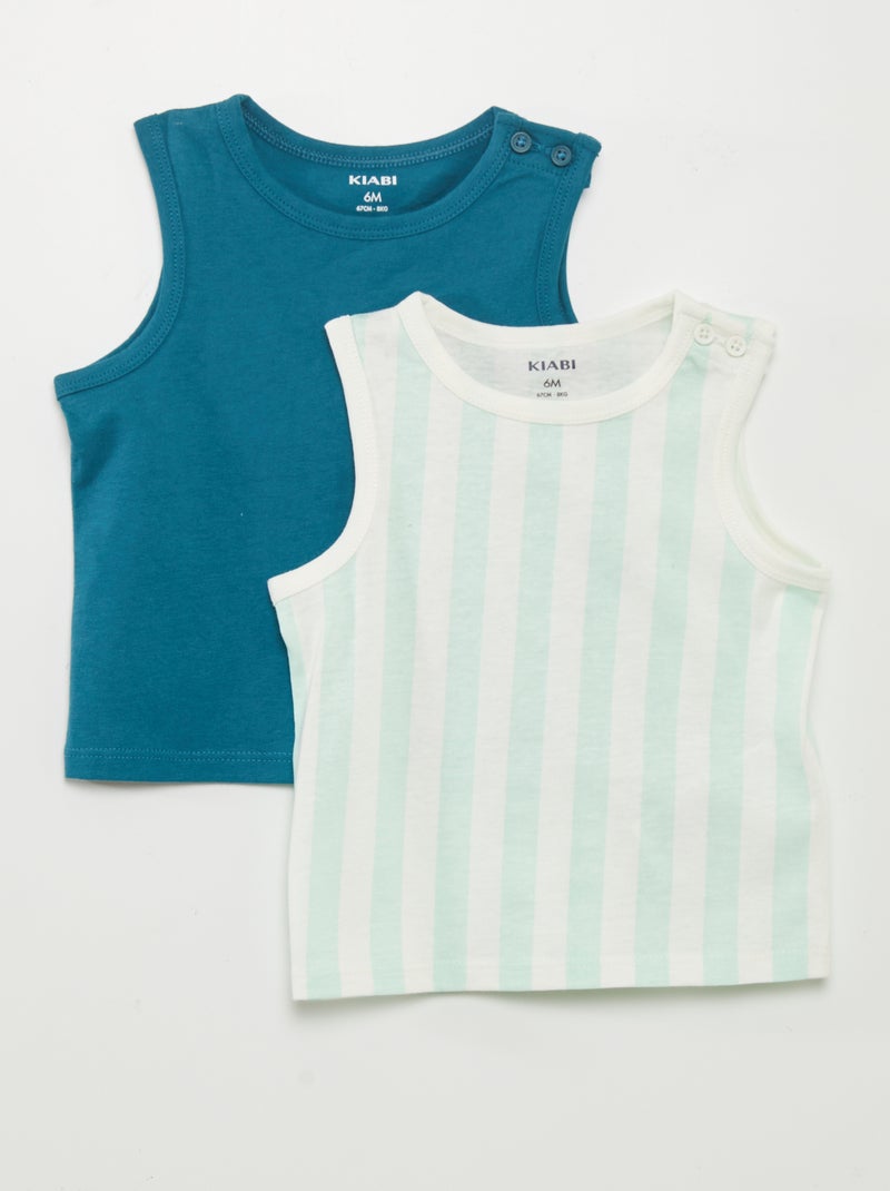 Lote de 2 t-shirts de manga cava em jersey AZUL - Kiabi