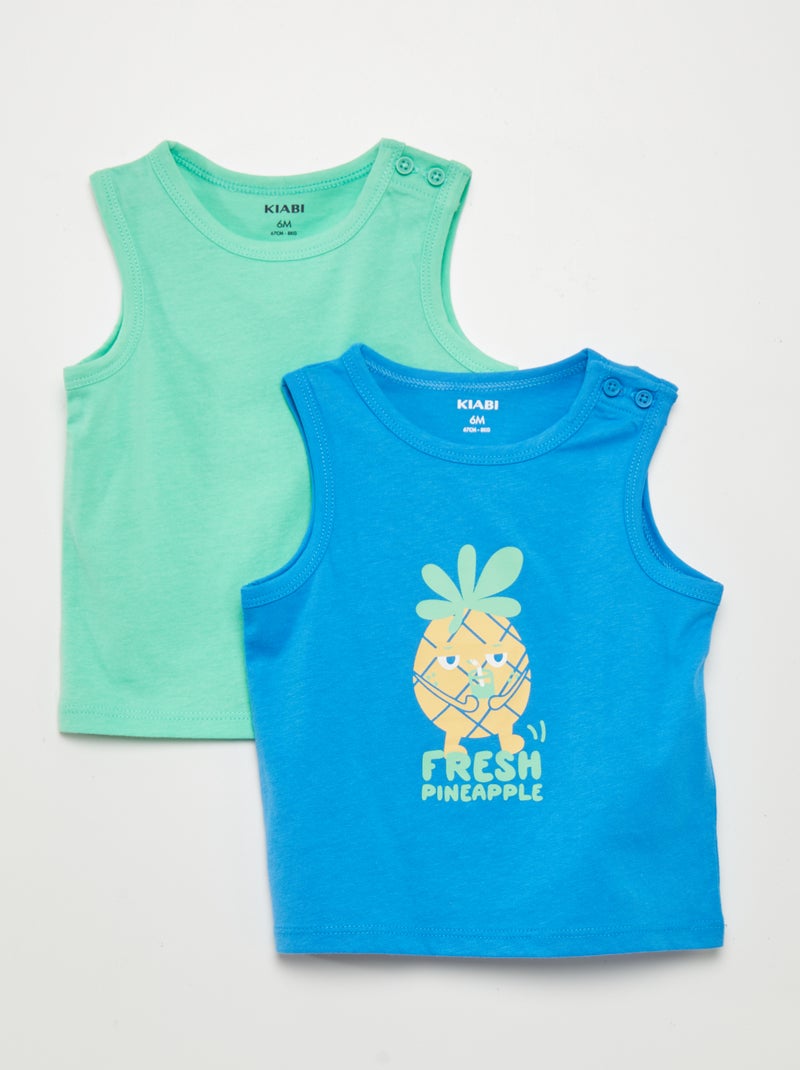 Lote de 2 t-shirts de manga cava em jersey AZUL - Kiabi