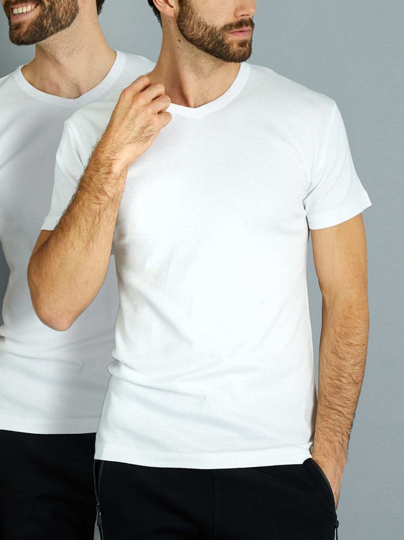 Lote de 2 t-shirts em algodão gola em V 'Dim' Branco - Kiabi