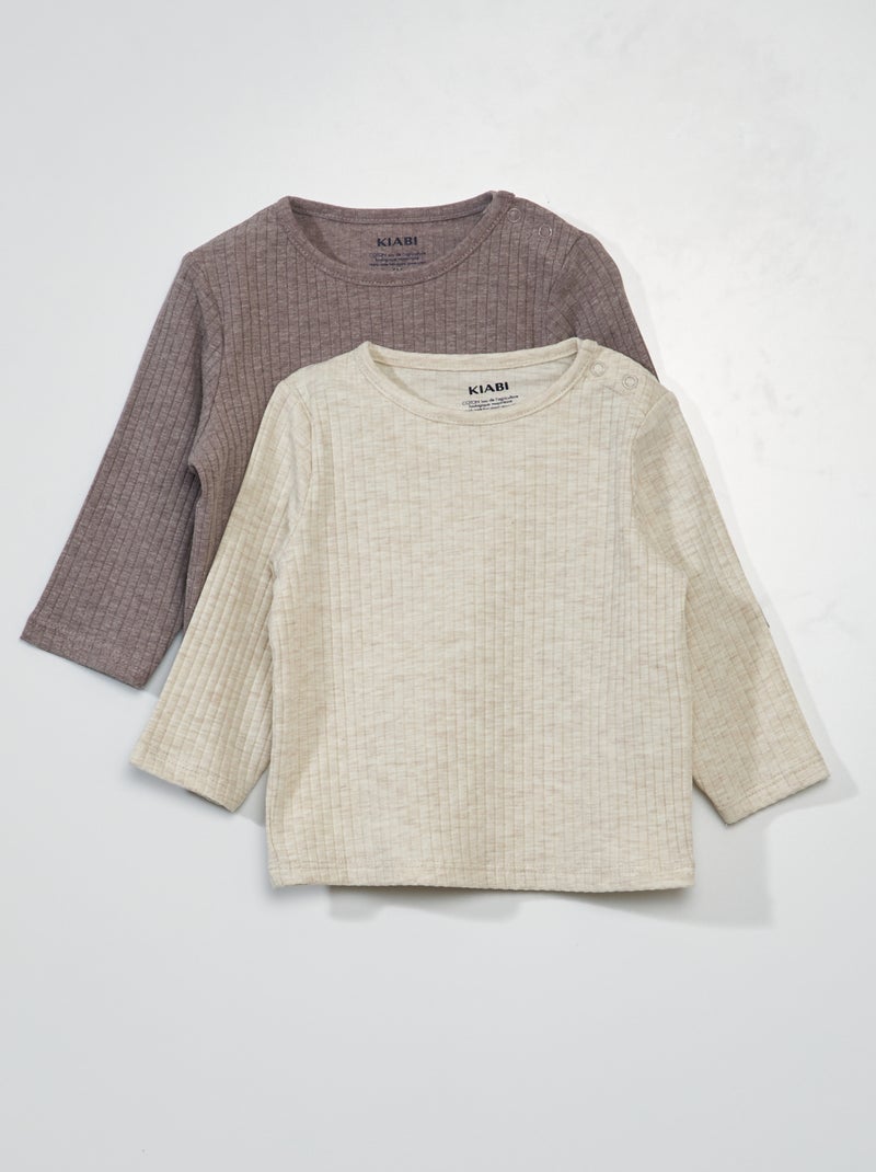 Lote de 2 t-shirts em jersey canelado BEGE - Kiabi