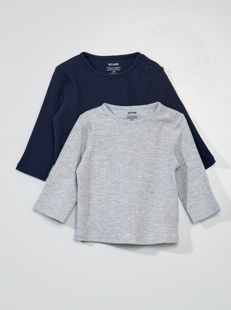 Lote de 2 t-shirts em jersey canelado PRETO - Kiabi