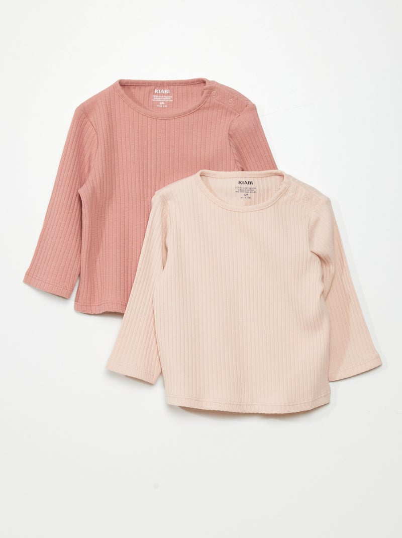 Lote de 2 t-shirts em jersey canelado ROSA - Kiabi