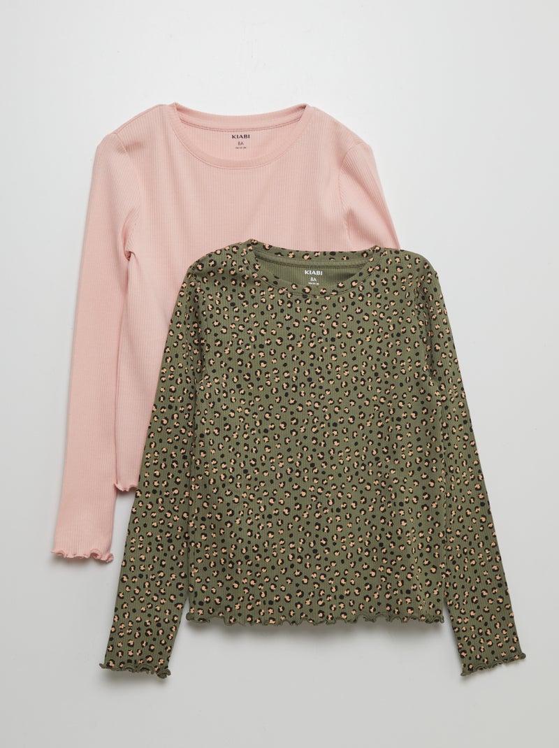 Lote de 2 t-shirts em malha canelada CAQUI - Kiabi