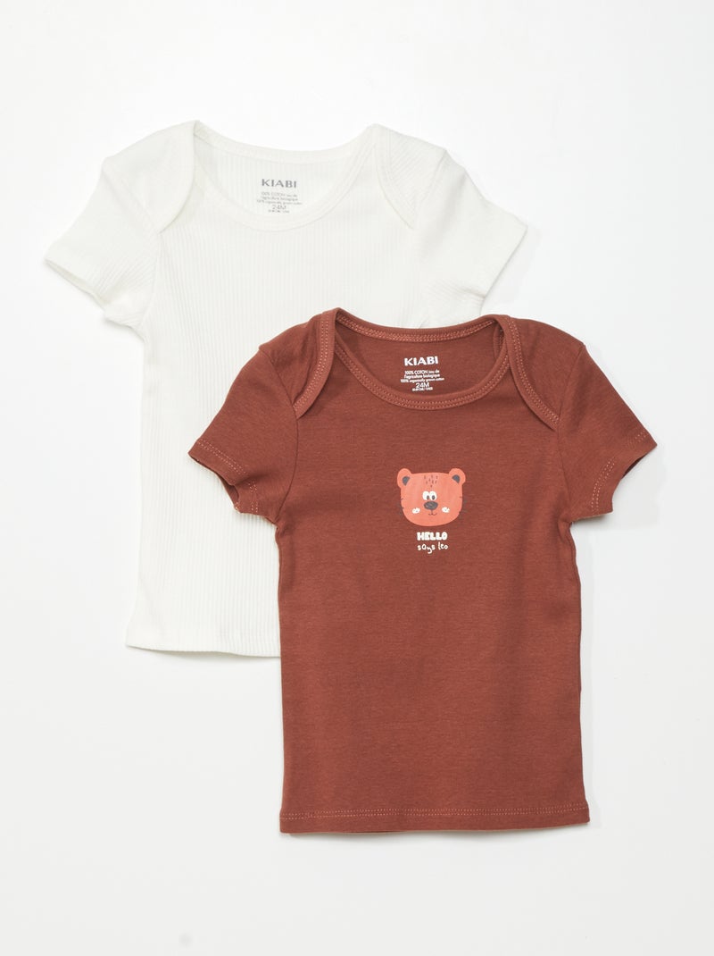 Lote de 2 t-shirts em malha pointelle MARROM - Kiabi
