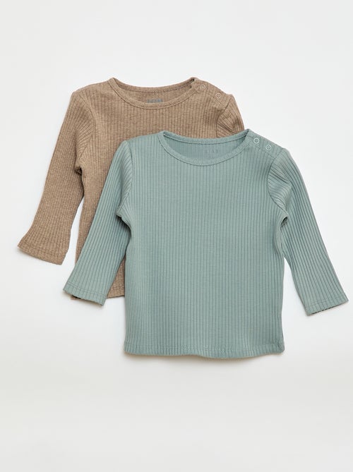 Lote de 2 t-shirts nervuradas de manga comprida - Kiabi