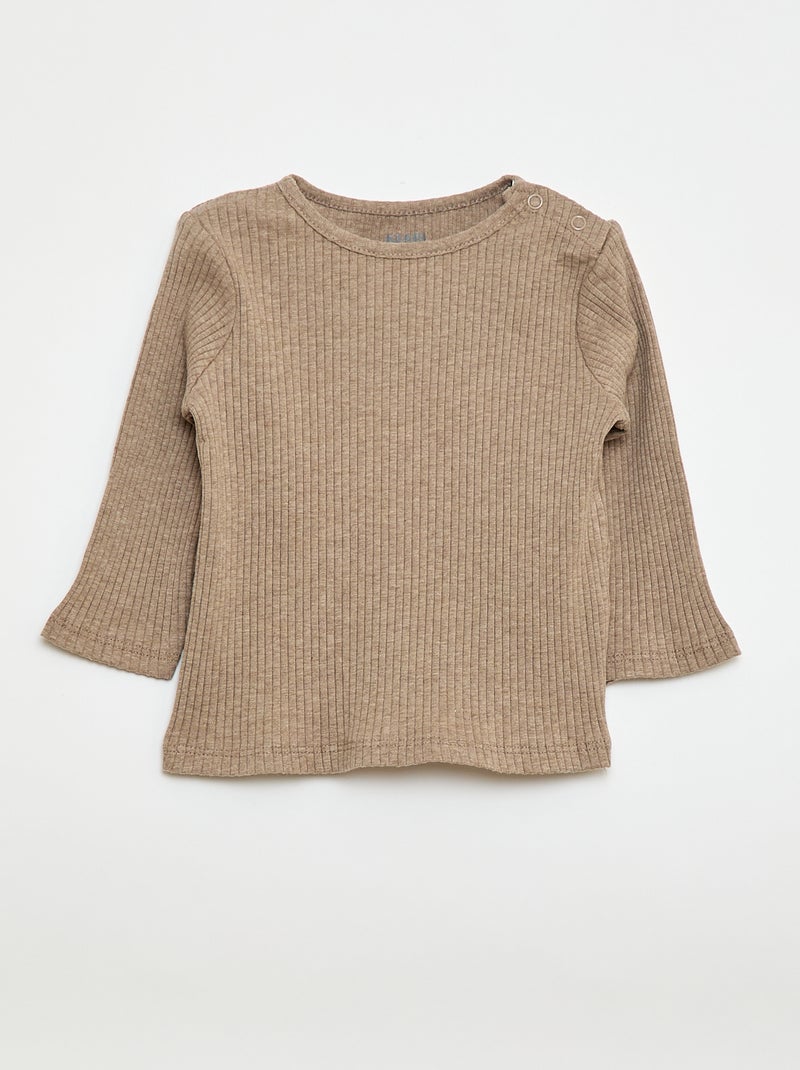 Lote de 2 t-shirts nervuradas de manga comprida Bege - Kiabi