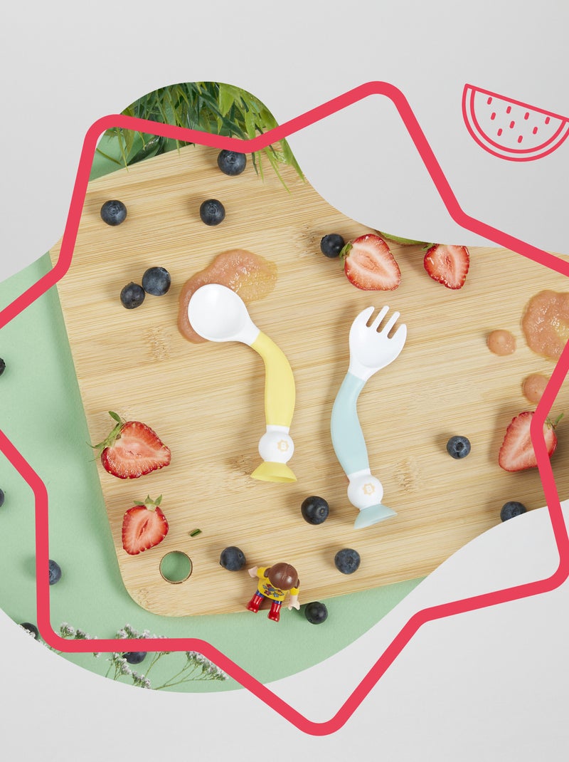 Lote de 2 talheres 'Badabulle' Amarelo / Azul - Kiabi