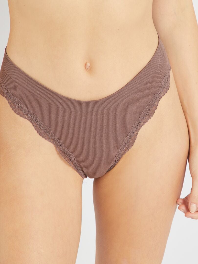 Lote de 2 tangas sem costuras MARROM - Kiabi