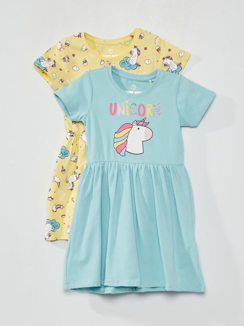 Lote de 2 vestido em jersey Azul/ Amarelo - Kiabi