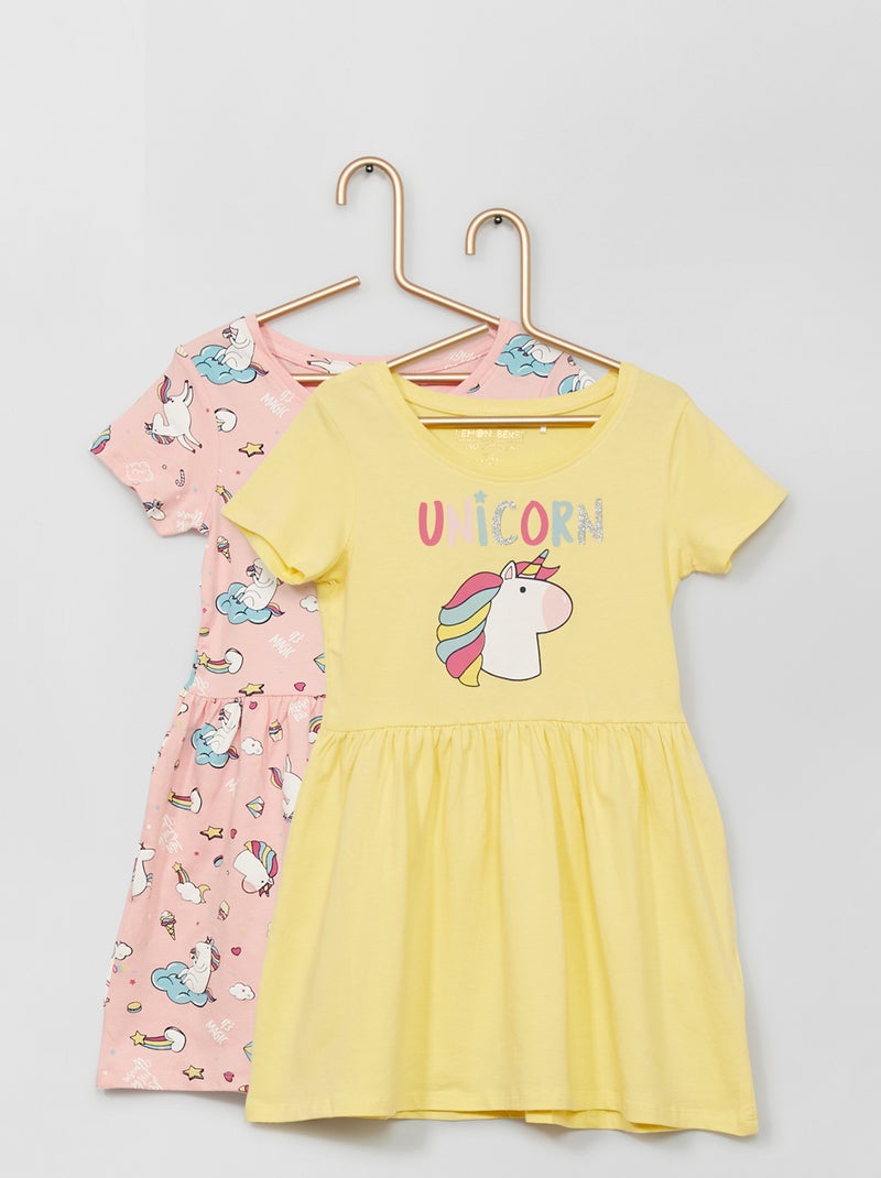 Lote de 2 vestidos com estampado 'unicórnio' ROSA - Kiabi