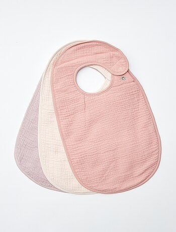 Lote de 3 babetes em gaze de algodão com forro em felpa