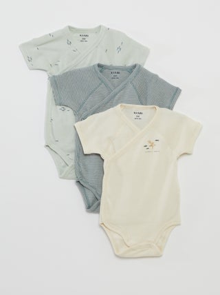 Lote de 3 babygros com gola cruzada