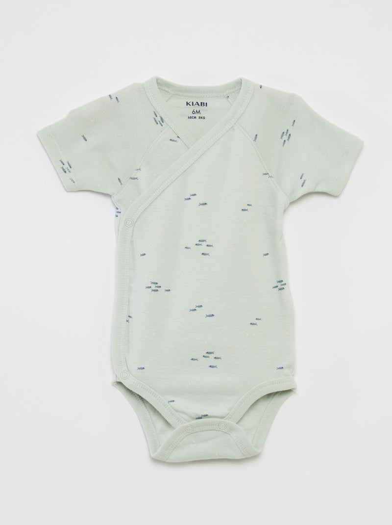 Lote de 3 babygros com gola cruzada AZUL - Kiabi