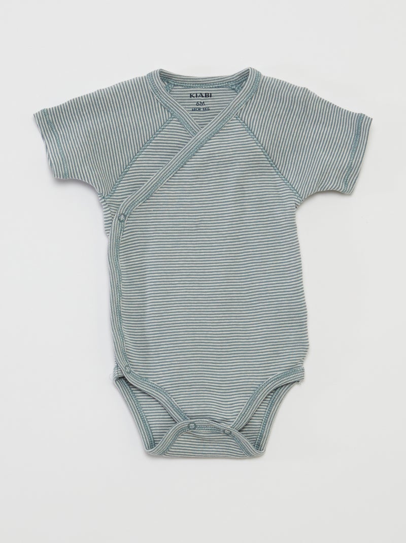 Lote de 3 babygros com gola cruzada AZUL - Kiabi