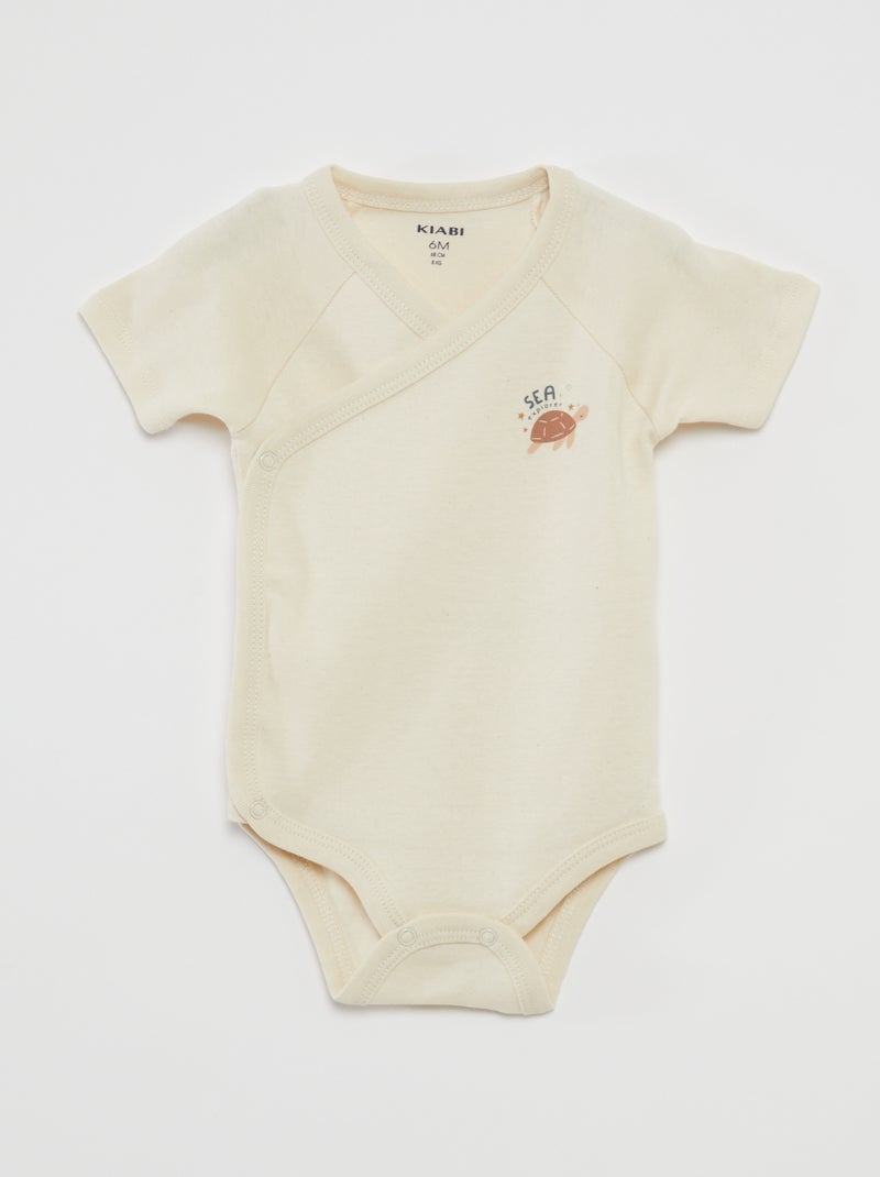 Lote de 3 babygros com gola cruzada BRANCO - Kiabi