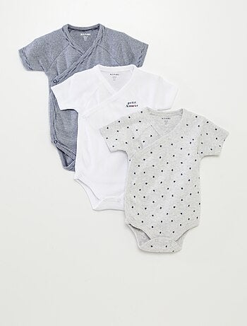 Lote de 3 babygros com gola cruzada