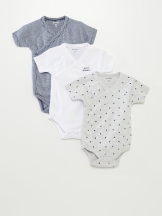 Lote de 3 babygros com gola cruzada