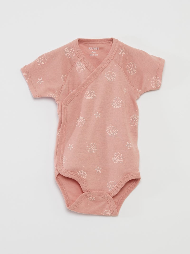 Lote de 3 babygros com gola cruzada ROSA - Kiabi