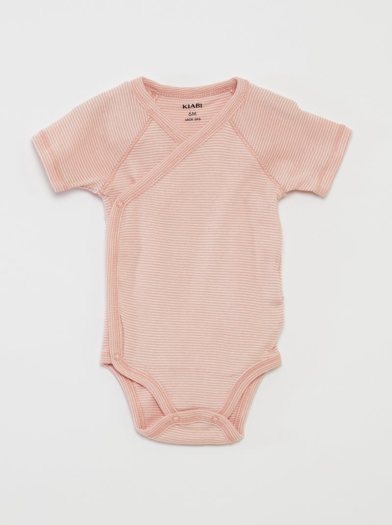 Lote de 3 babygros com gola cruzada ROSA - Kiabi