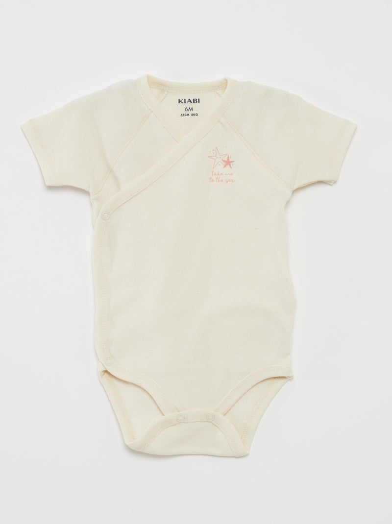 Lote de 3 babygros com gola cruzada ROSA - Kiabi
