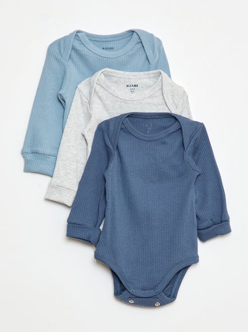Lote de 3 babygros com gola US e manga comprida - Kiabi