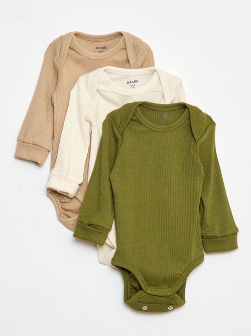 Lote de 3 babygros com gola US e manga comprida - Kiabi