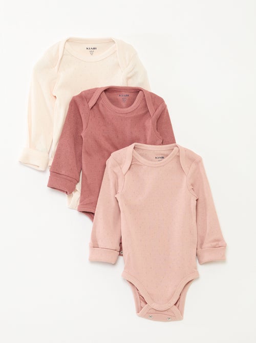 Lote de 3 babygros com gola US e manga comprida - Kiabi