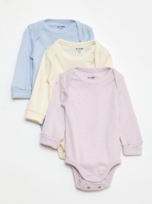 Lote de 3 babygros com gola US e manga comprida - Kiabi