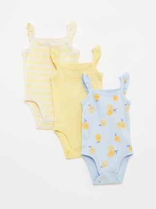 Lote de 3 bodies com alças com folhos