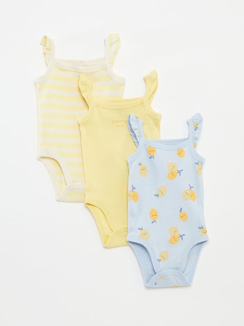 Lote de 3 bodies com alças com folhos - Kiabi
