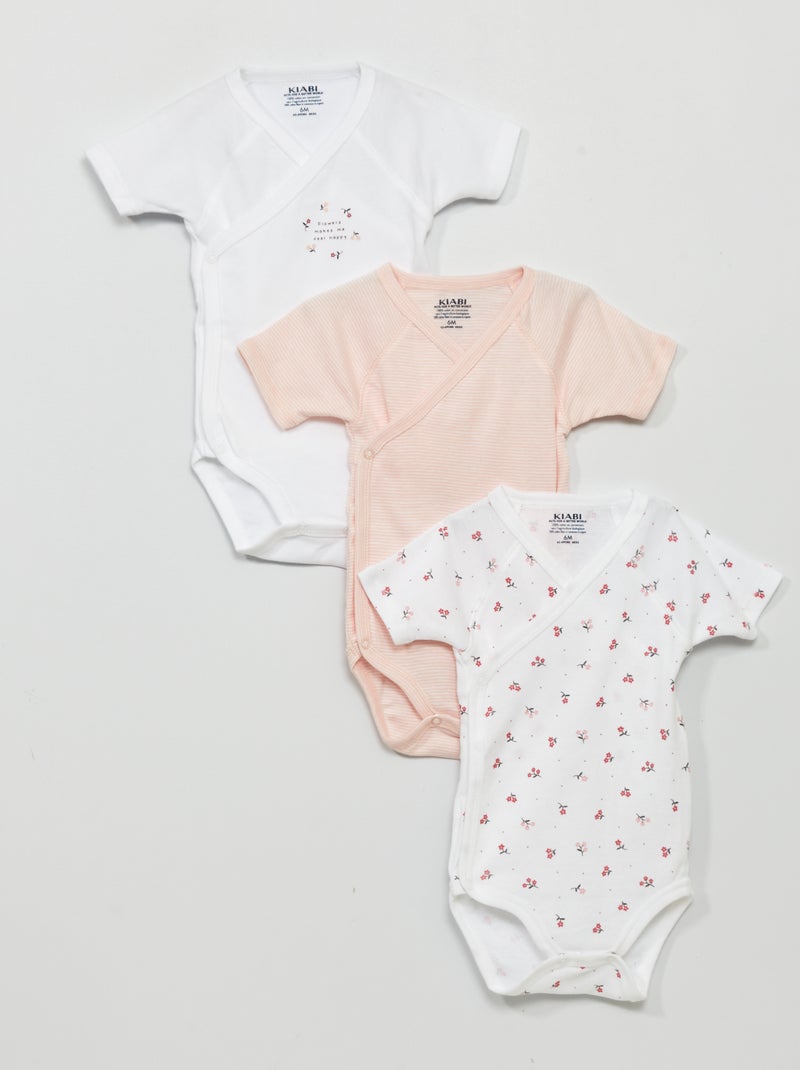 Lote de 3 bodies de algodão BRANCO - Kiabi