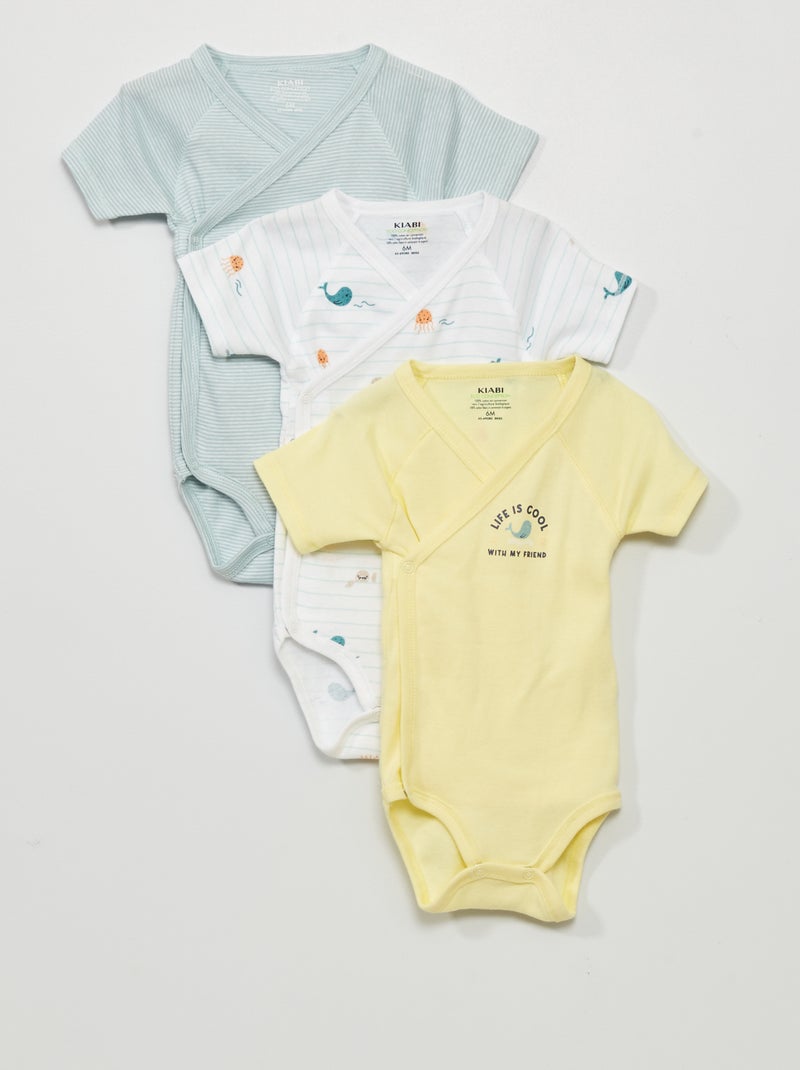 Lote de 3 bodies de algodão BRANCO - Kiabi