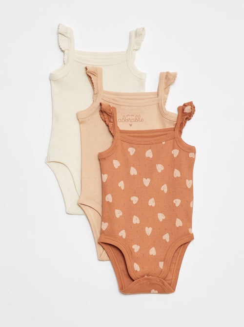 Lote de 3 bodies de malha pointelle com alças com folhos - Kiabi