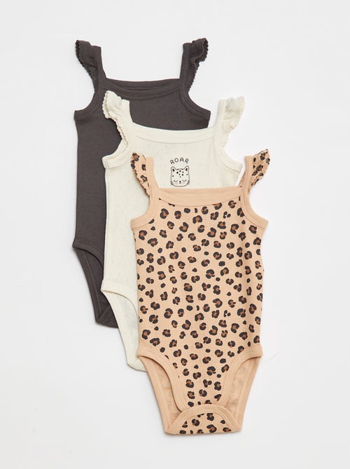 Lote de 3 bodies de malha pointelle com alças com folhos - Kiabi