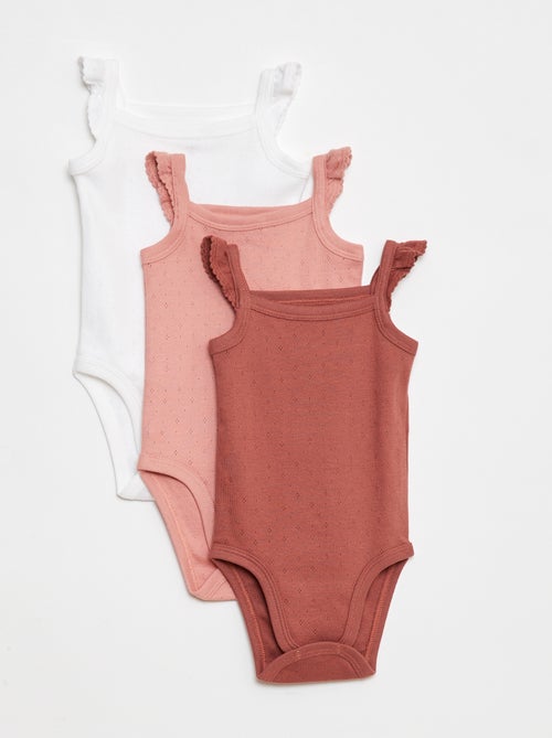 Lote de 3 bodies de malha pointelle com alças com folhos - Kiabi