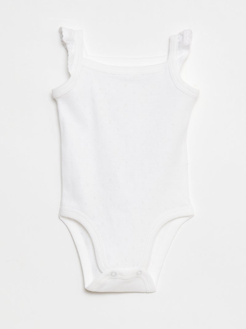 Lote de 3 bodies de malha pointelle com alças com folhos Rosa - Kiabi