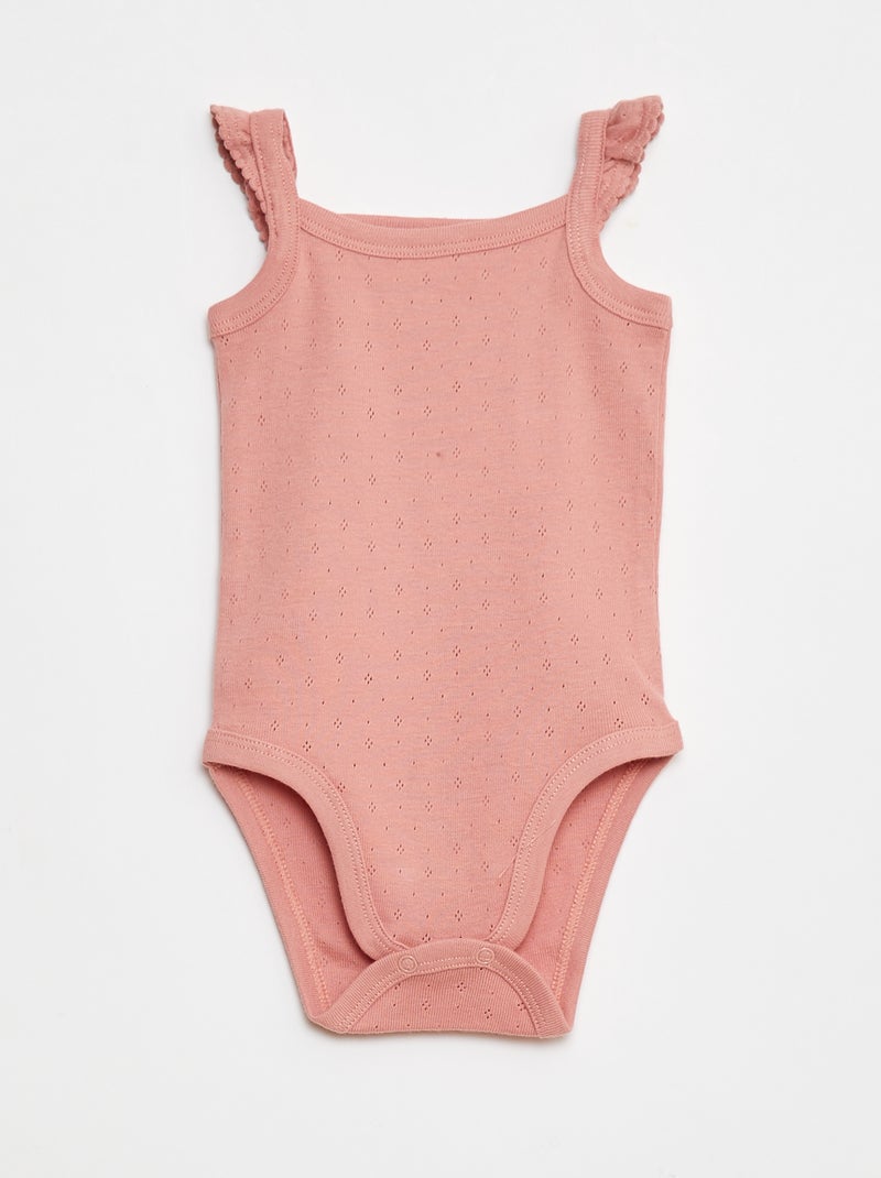 Lote de 3 bodies de malha pointelle com alças com folhos Rosa - Kiabi