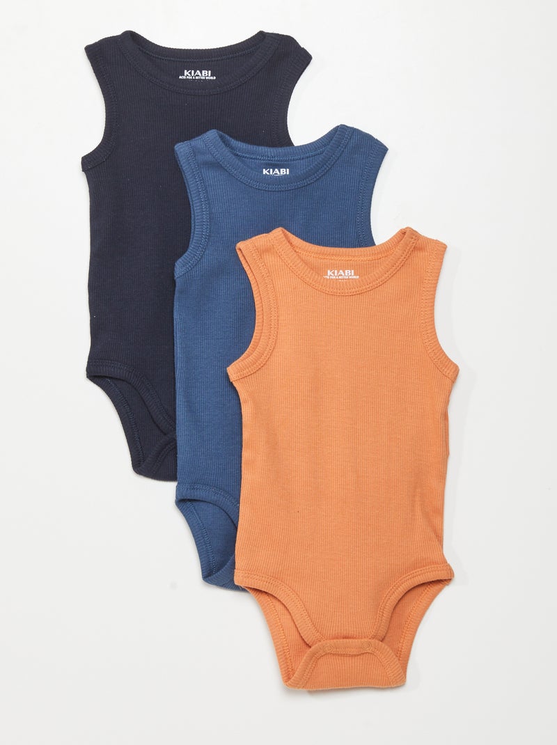 Lote de 3 bodies sem mangas estampados AZUL - Kiabi