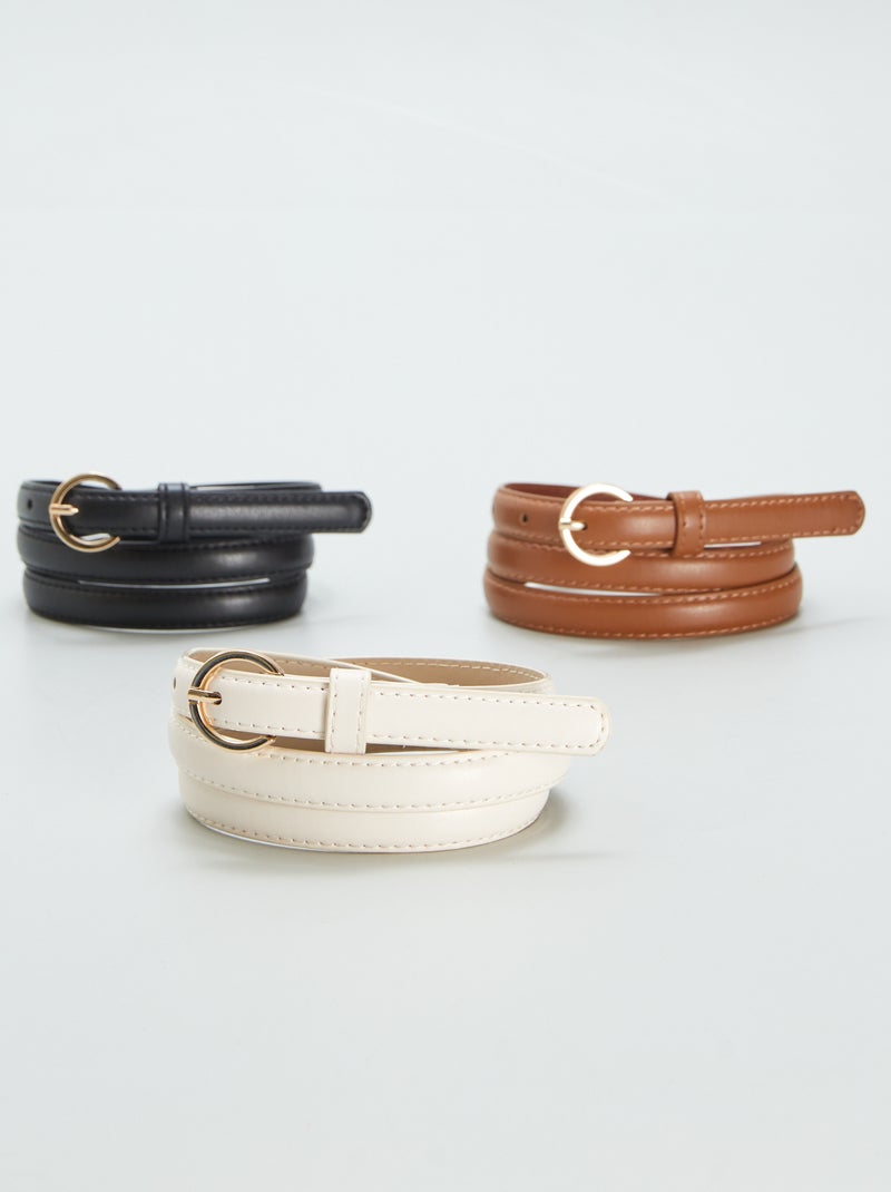 Lote de 3 cintos finos lisos CASTANHO - Kiabi