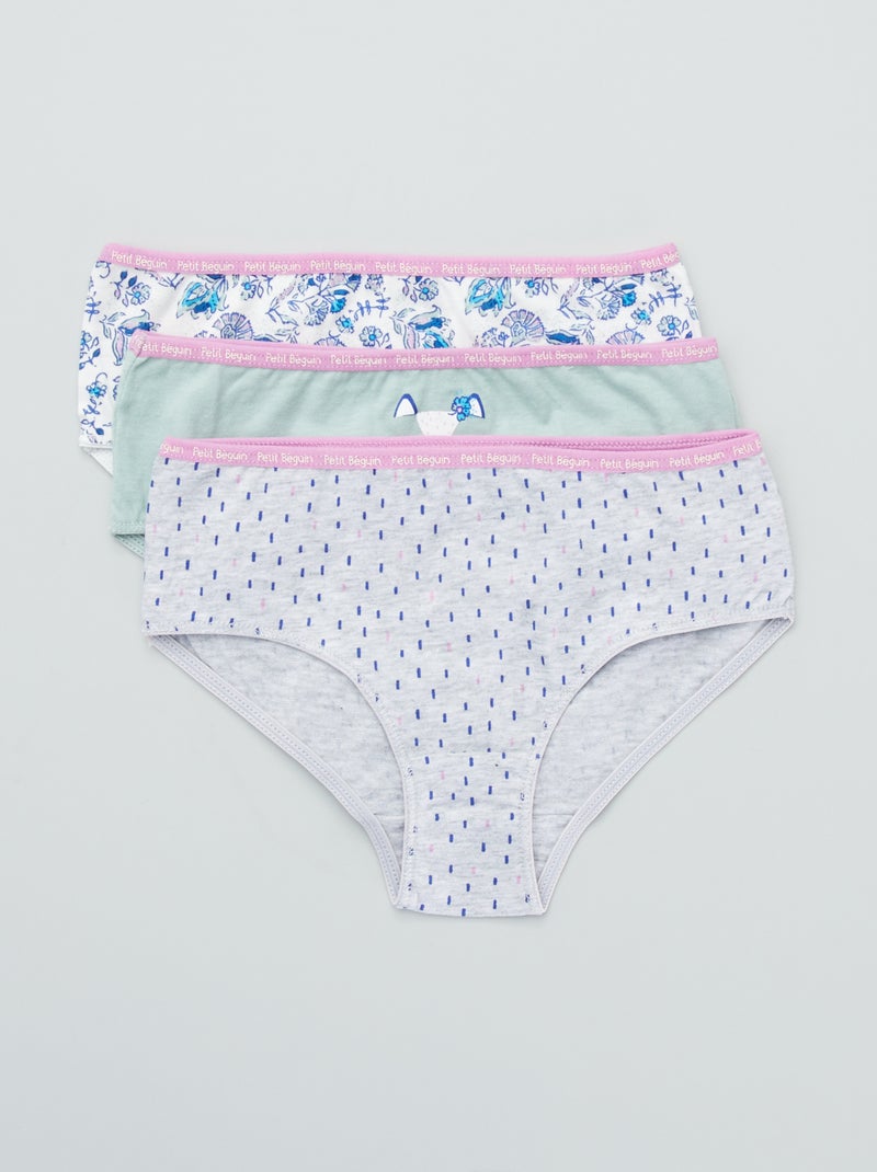 Lote de 3 cuecas para menina 'Petit Béguin' Cinza/ Verde - Kiabi