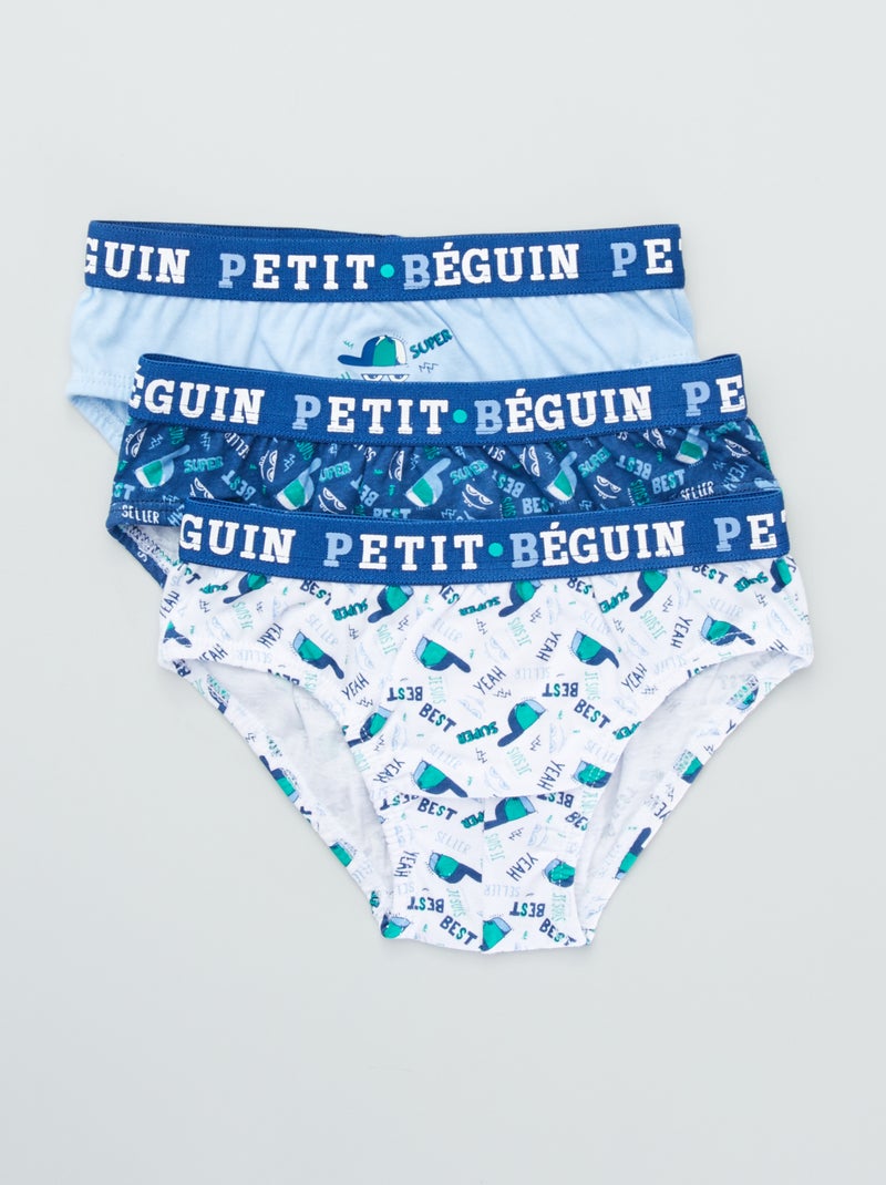 Lote de 3 cuecas para menino em jersey com faixa elástica Azul/ Branco - Kiabi