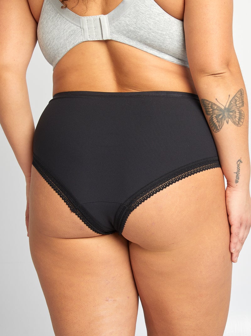 Lote de 3 cuecas para mulher caneladas com renda PRETO - Kiabi