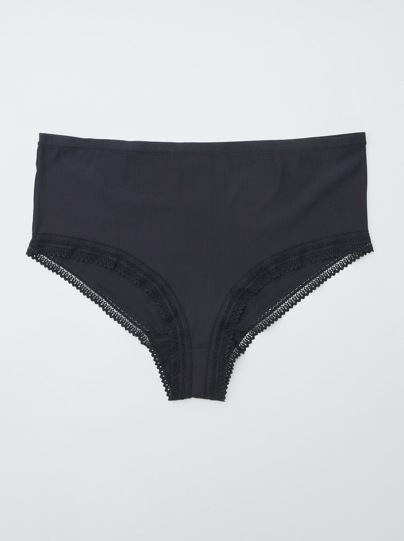 Lote de 3 cuecas para mulher caneladas com renda PRETO - Kiabi