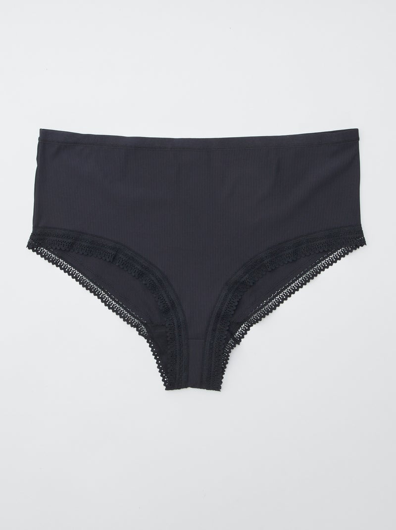 Lote de 3 cuecas para mulher caneladas com renda PRETO - Kiabi