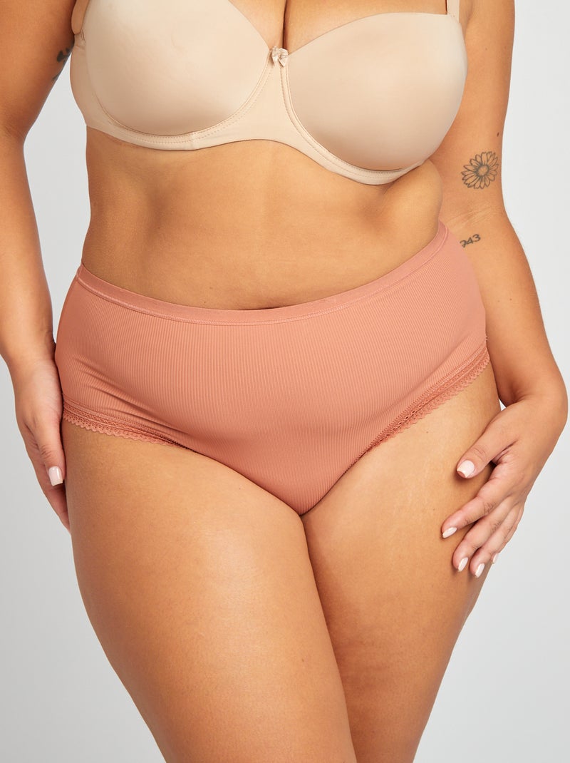 Lote de 3 cuecas para mulher caneladas com renda ROSA - Kiabi